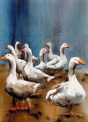 Gaggle Gagle Gigle Painting by Val Byrne