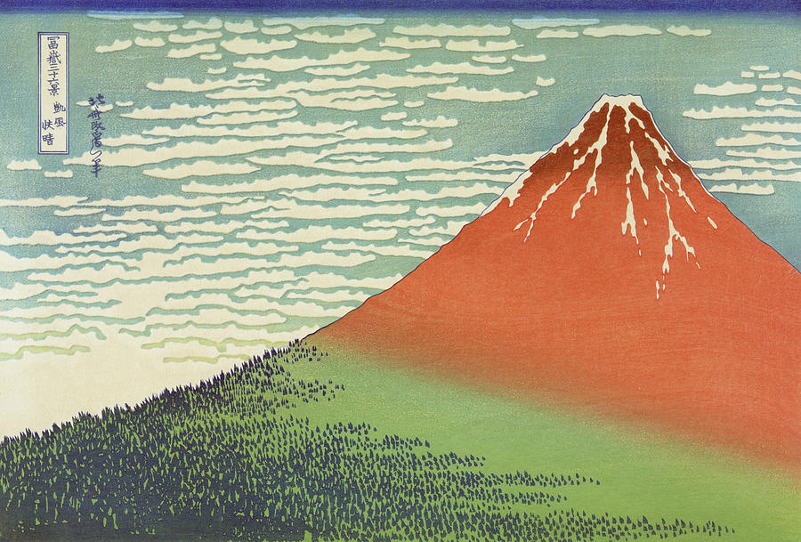 Gaifu Kaisei - Red Fuji - Thirty Six Views of Mount Fuji - Hokusai Painting by War Is Hell Store