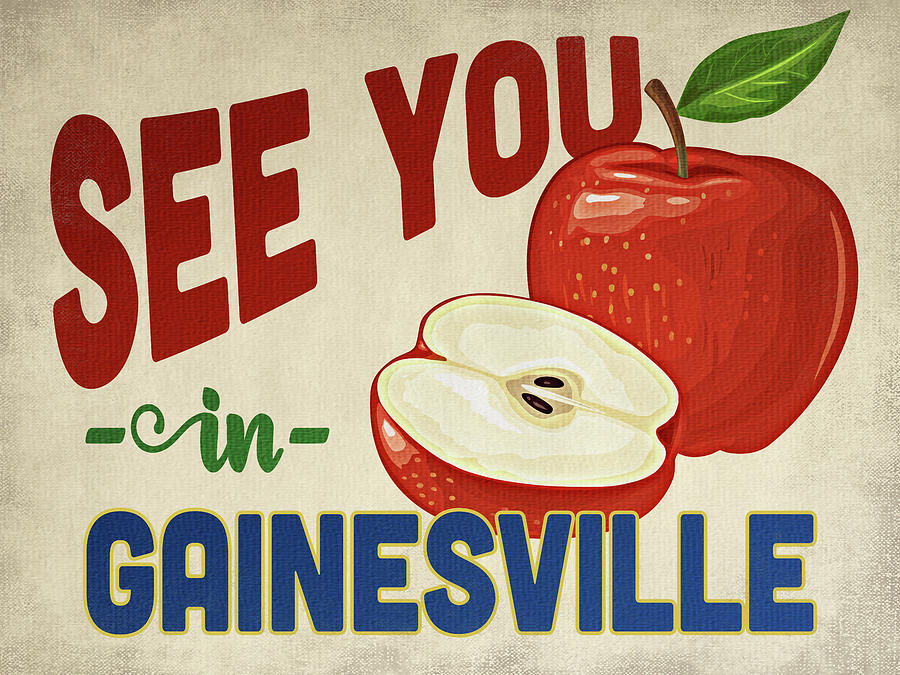 Gainesville Digital Art - Gainesville Florida Apple - Vintage by Flo Karp