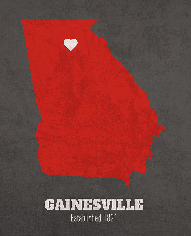 Gainesville Mixed Media - Gainesville Georgia City Map Founded 1821 University of Georgia Color Palette by Design Turnpike