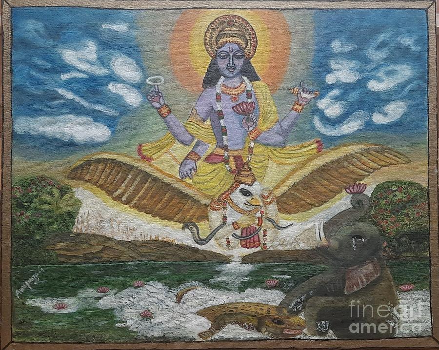 Gajendra moksha painting Painting by Anupama Gundu - Fine Art America