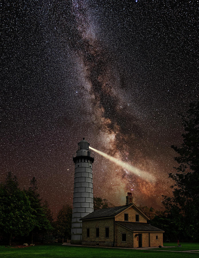 Galactic Beacon - Cana Island lighthouse beaming towards core of the Milky Way Photograph by Peter Herman