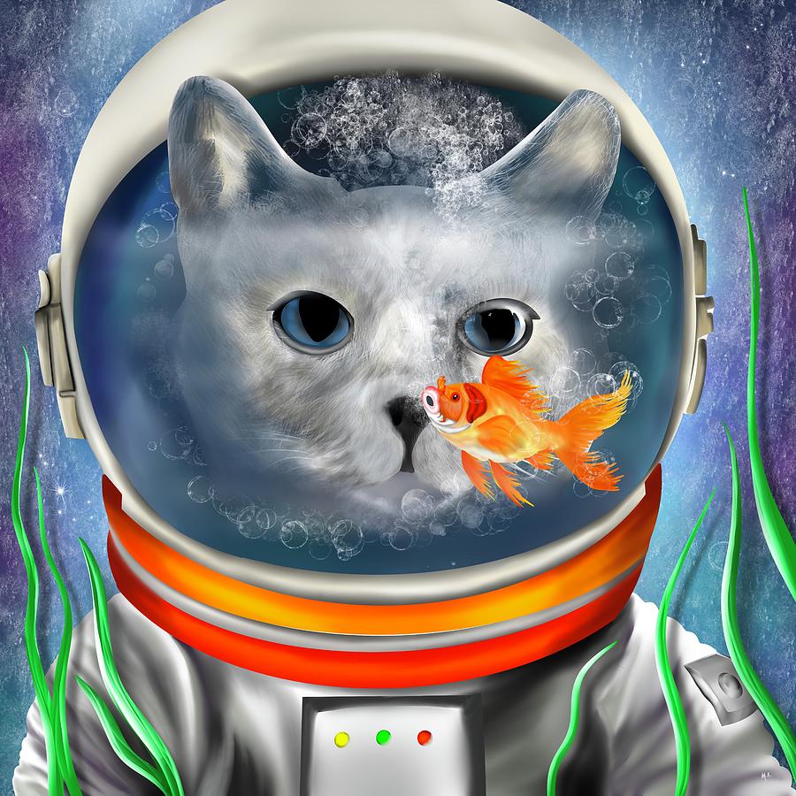 Galactic Feline Goldfish Painting by Mark Taylor