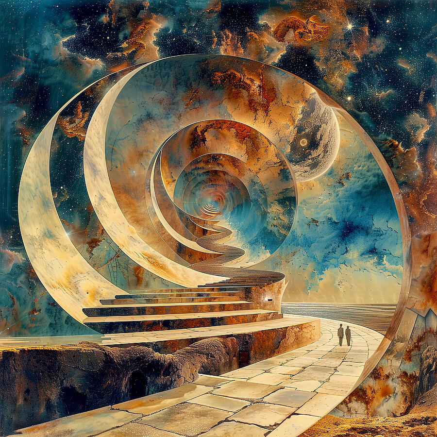 Galactic Gateway - An Odyssey Of Celestial Stairs Mixed Media