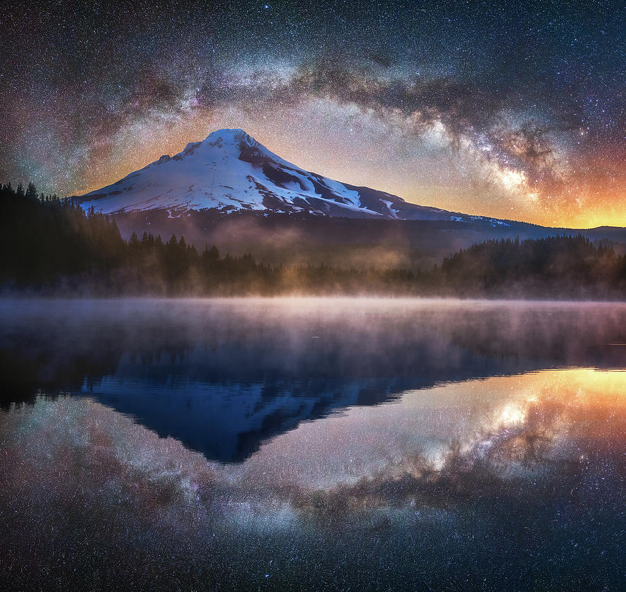 Galactic Night at Trillium Lake Photograph by Darren White