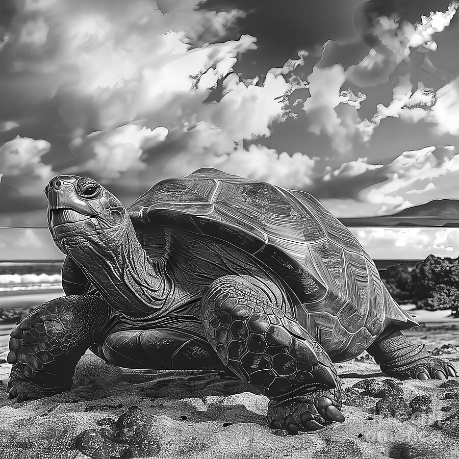 Galapagos Tortoise BW Digital Art by Elisabeth Lucas - Fine Art America