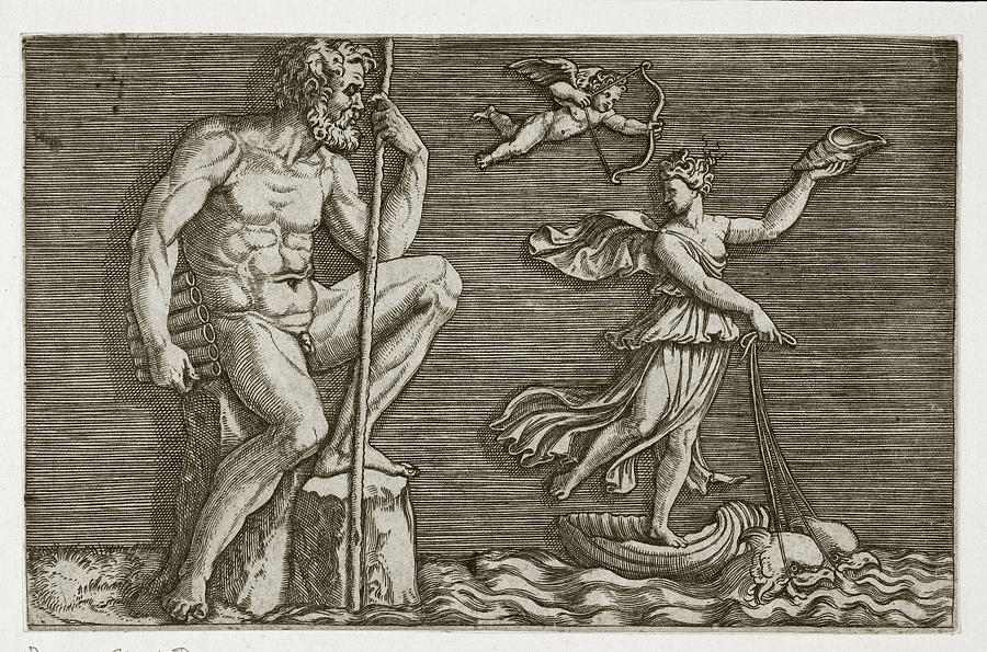 Galatea escaping Polyphemus Drawing by Marco Dente