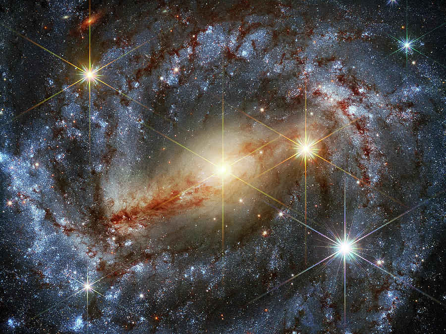 Galaxy NGC 5643 with Highlighted Stars Outer Space Image Photograph by Bill Swartwout