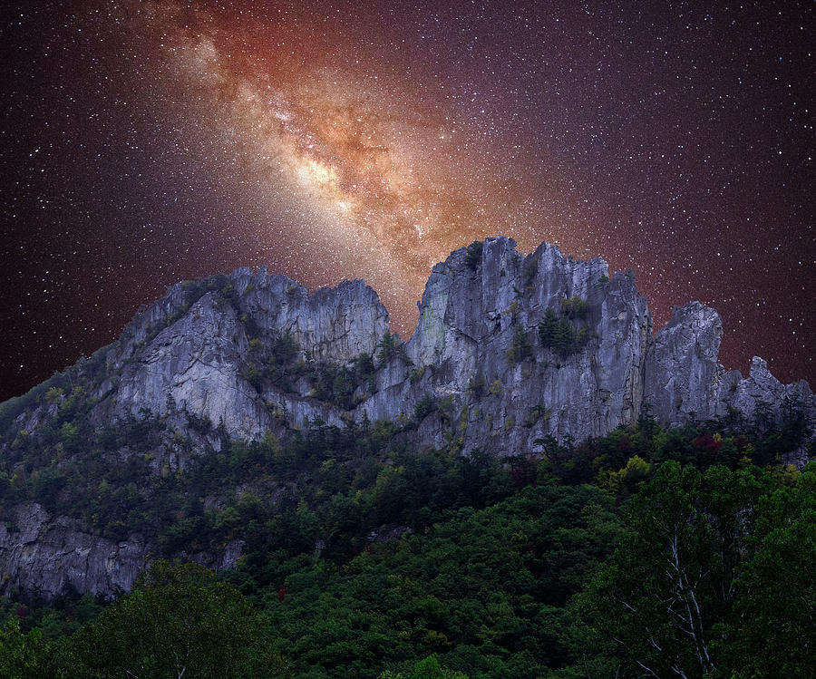 Galaxy over Seneca Rocks in West Virginia Photograph by Steven Heap