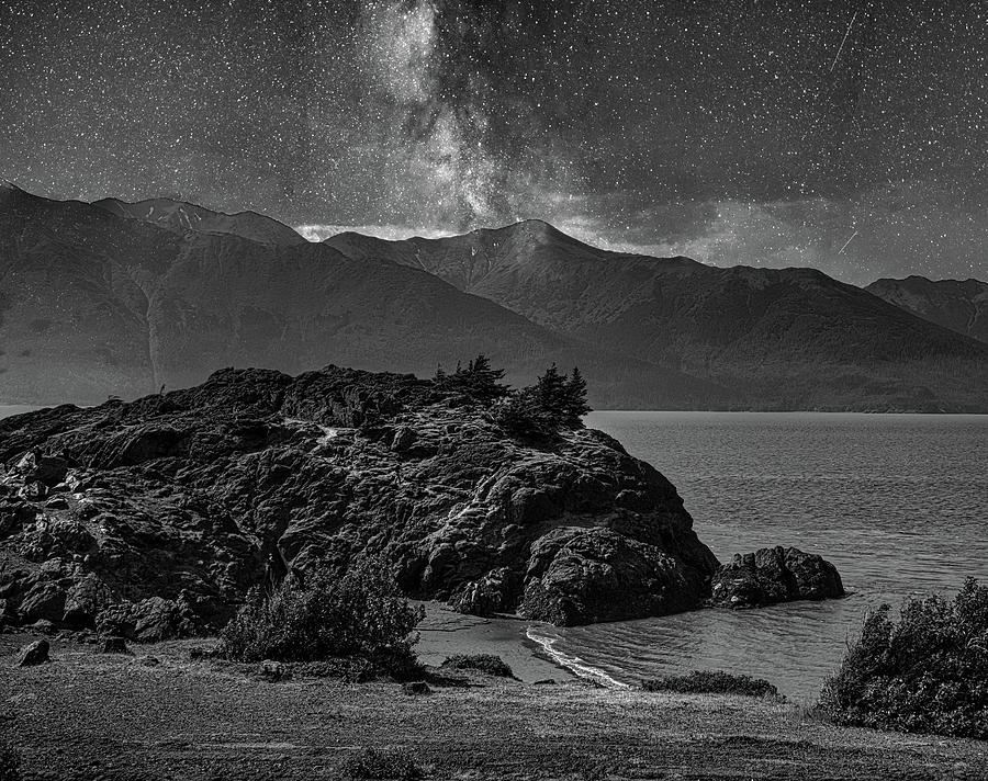 Galaxy Skies Anchorage Alaska Black White  Photograph by Chuck Kuhn