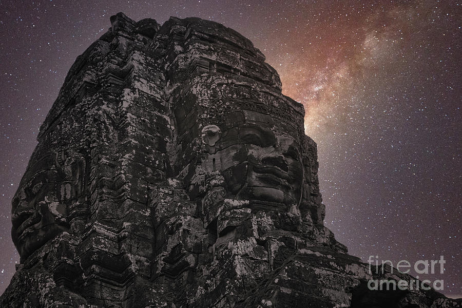 Galaxy Sky Faces Stone Cambodia  Digital Art by Chuck Kuhn