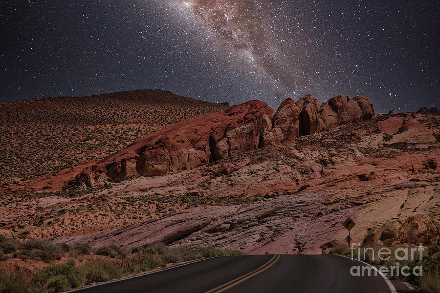 Nature Photograph - Galaxy Sky over Aztec Stone Valley of Fire  by Chuck Kuhn