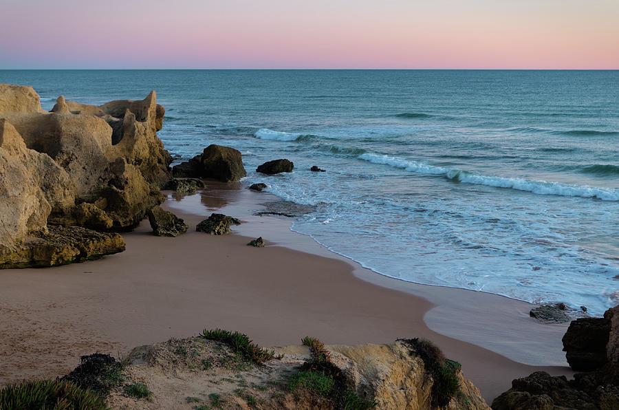 Summer Photograph - Gale Beach and Waves in Albufeira During Twilight by Angelo DeVal