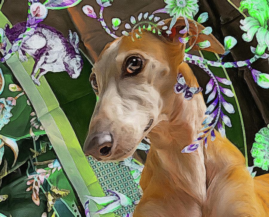 Galgo with Bunny and Flowers Digital Art by Zelda Tessadori