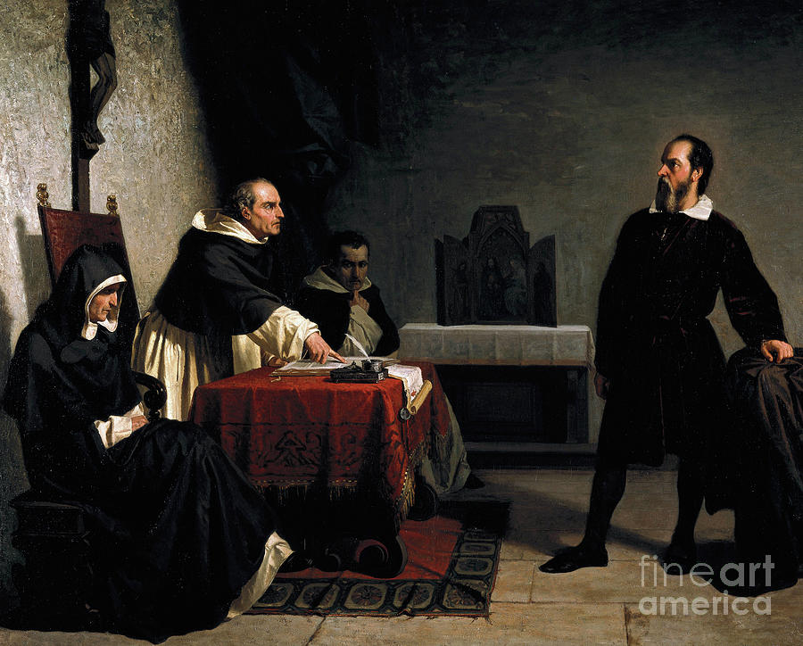 Galileo Before The Roman Inquisition, 1857 Painting by Cristiano Banti