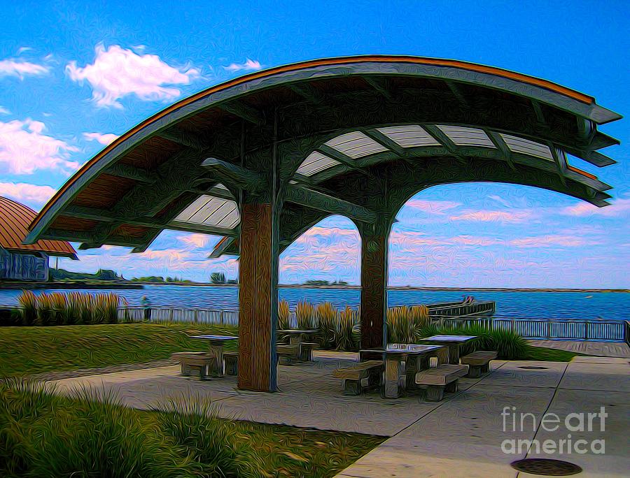 Gallagher Pier Picnic Tables Buffalo NY Outer Harbor Abstract Photograph by Rose Santuci-Sofranko