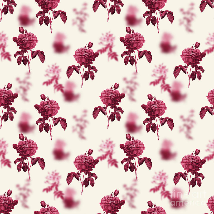 Gallic Rose Botanical Seamless Pattern In Viva Magenta N.0829 Mixed Media