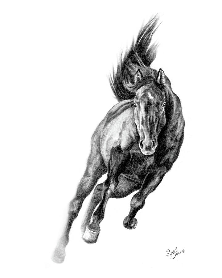 Galloping Black Horse High Energy Drawing by Renee Forth-Fukumoto