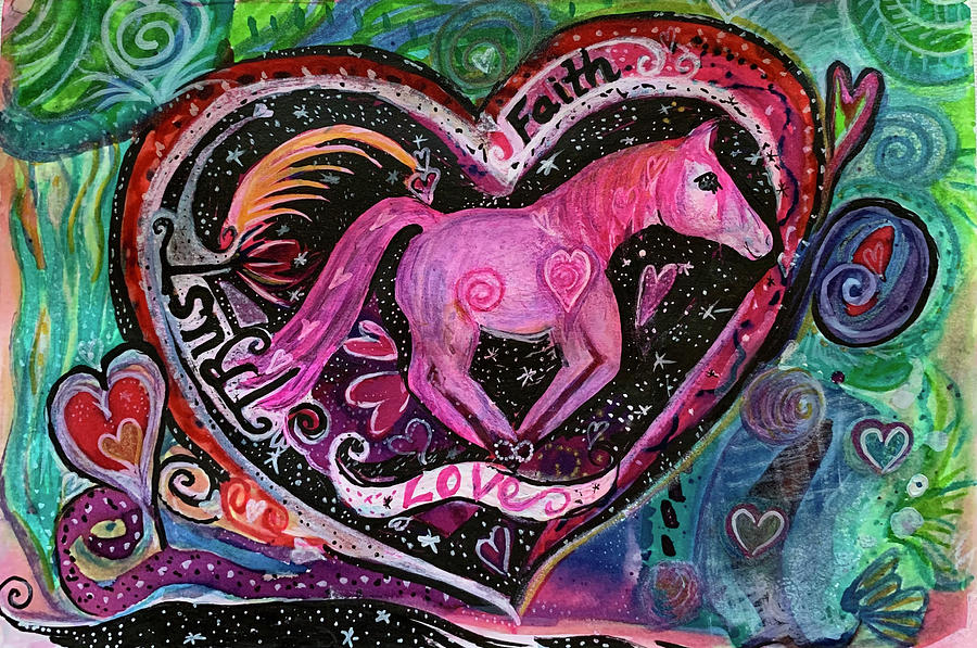 Galloping Horse of Love, Faith, Trust Mixed Media by Sandy Rakowitz