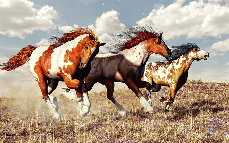 Galloping Mustangs Digital Art by Daniel Eskridge