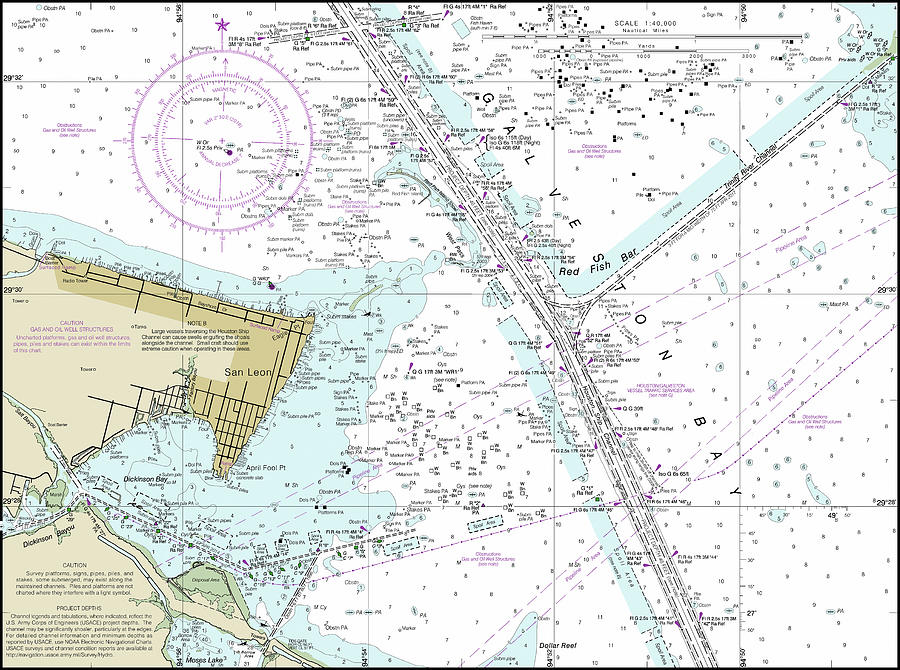 Galveston Bay Nautical Chart 11326 San Leon and Vicinity Digital Art by ...