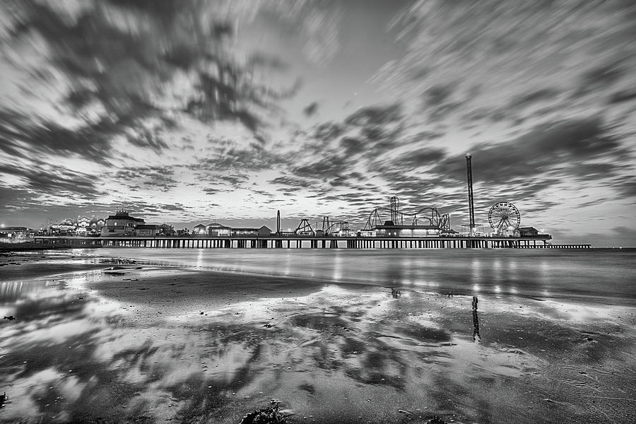 Galveston Island Pleasure Pier Black and White Photograph by JC Findley