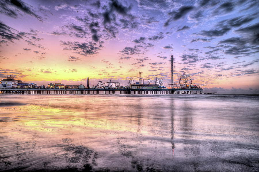 Ferris Wheel Photograph - Galveston Island Pleasure Pier Sunrise by JC Findley