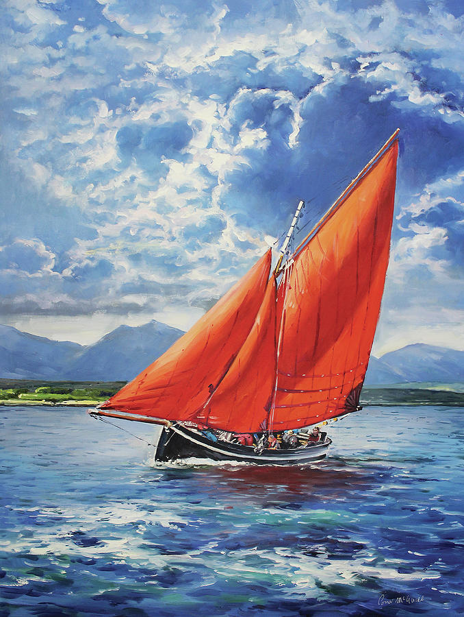 Galway hooker at Sea Painting by Conor McGuire
