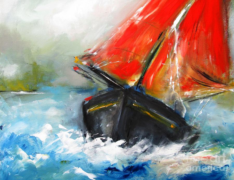 Painting of Galway hooker sailboat  #1 Painting by Mary Cahalan Lee - aka PIXI