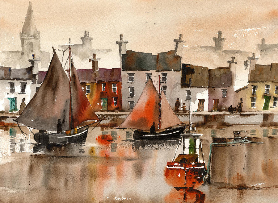 Galway Hookers Heading out Painting by Val Byrne