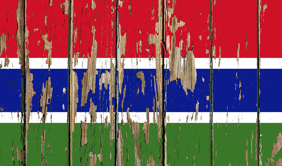 Gambia Flag Peeling Paint Distressed Barnwood Mixed Media