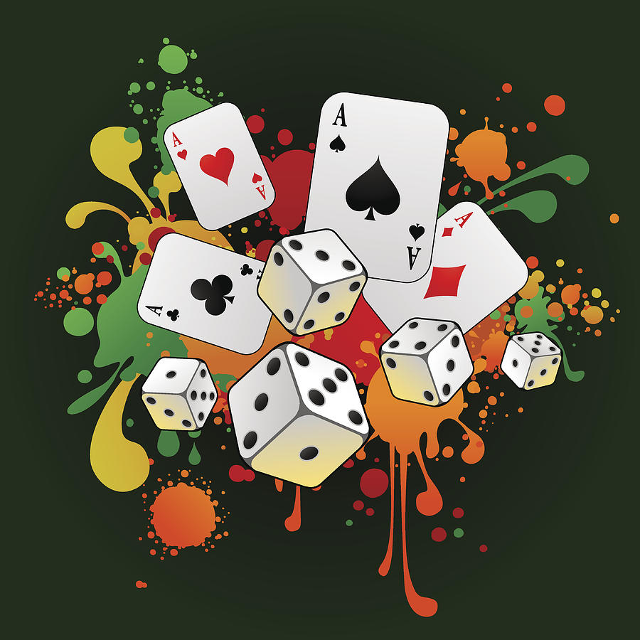 Gambling composition with cards and 3d dices Drawing by -cuba-