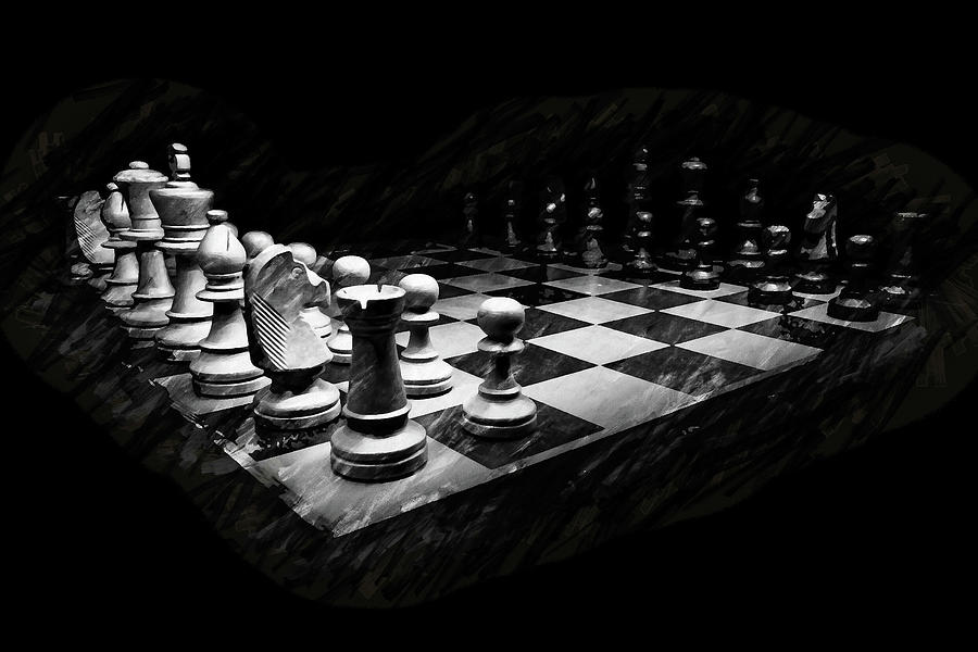 Games - Chess, board, black and white, monochrome Painting by Art Market America