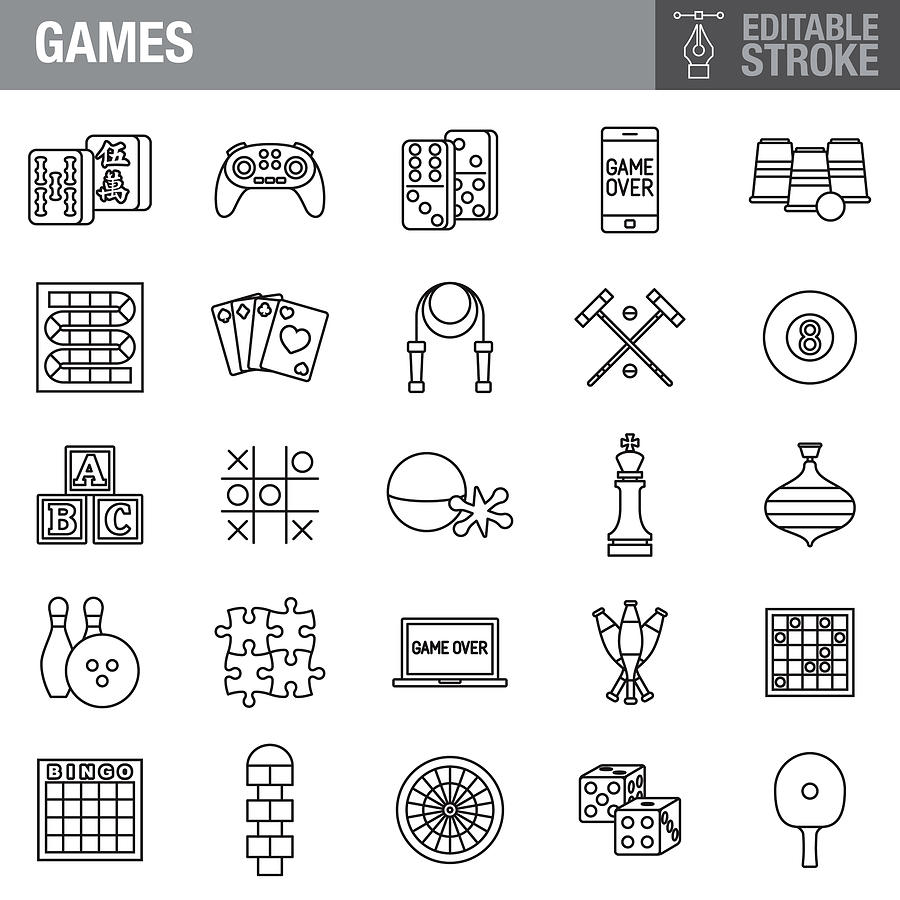 Games Editable Stroke Icon Set Drawing by Bortonia