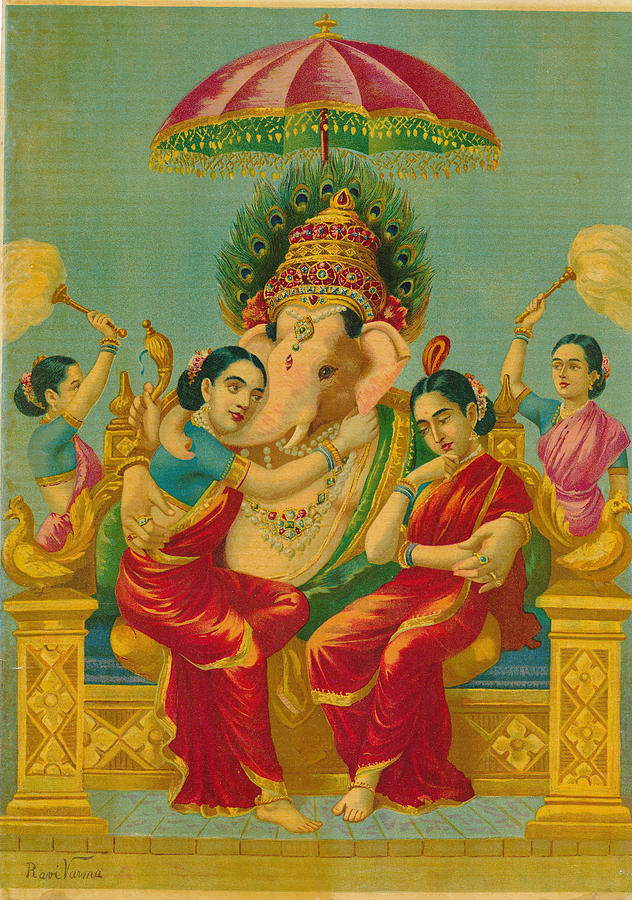 Ganapathi Riddhi Siddhi Painting by Raja Ravi Varma - Pixels