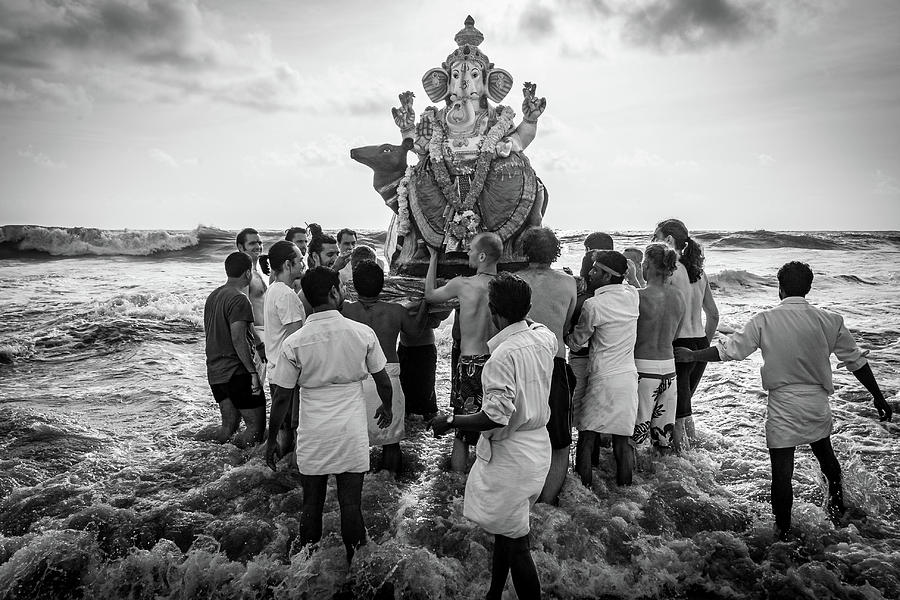 Amritapuri Ganesh Immersion into Arabian Sea #2 Photograph by Sonny Marcyan