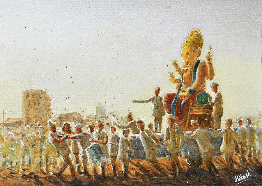 Ganesh Visarjan Painting by Tesh Parekh