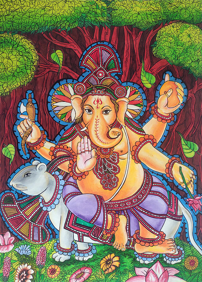 Buddha Painting - Ganesha Hindu Colored Mural Painting by Asp Arts