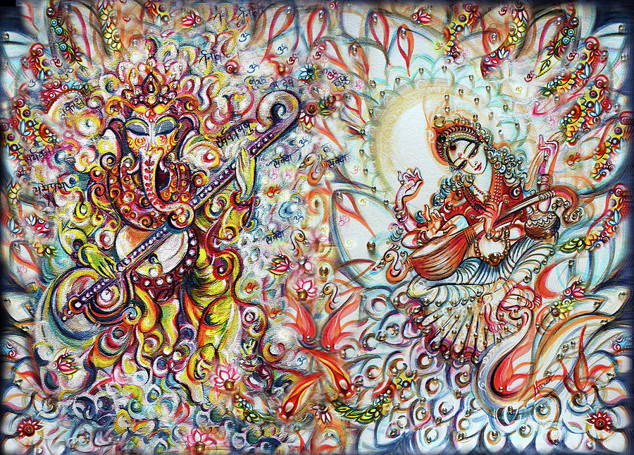 Ganesha, Saraswati - enjoying music Painting by Harsh Malik