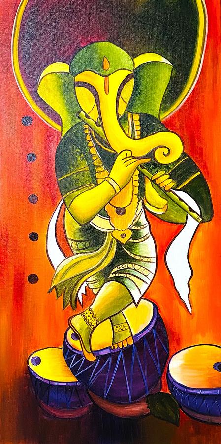 Ganesha Painting - Ganesha wih flute by IRA World Art