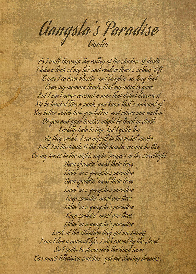 Gangsta's Paradise by Coolio Vintage Song Lyrics on Parchment