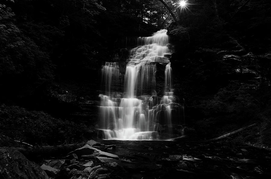 Ganoga Falls Black And White Sunlit Photograph by Dan Sproul