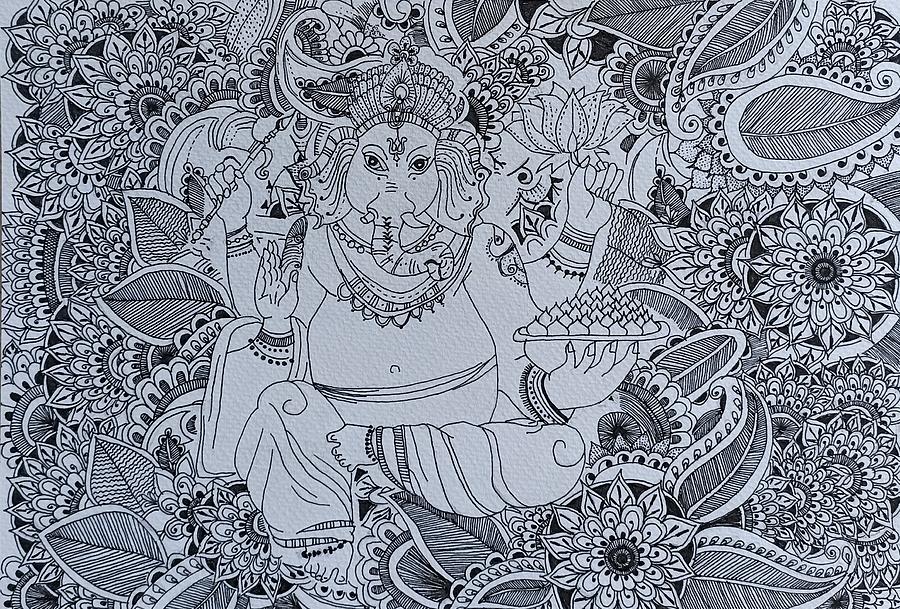 Ganpati Zentangle Drawing by Ashwini Satalkar | Fine Art America