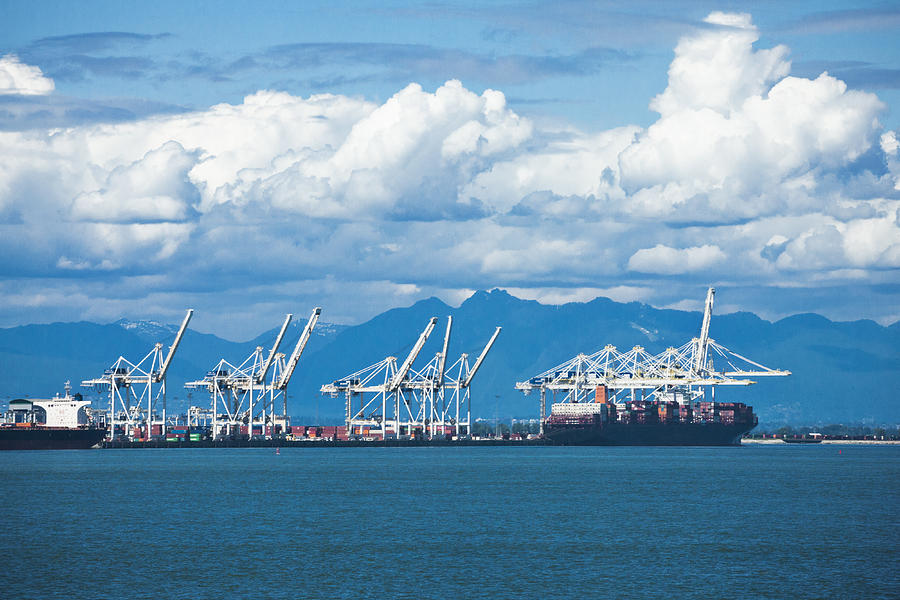 Gantry Cranes at the Port of Vancouver in British Columbia, Canada Photograph by Powerofforever
