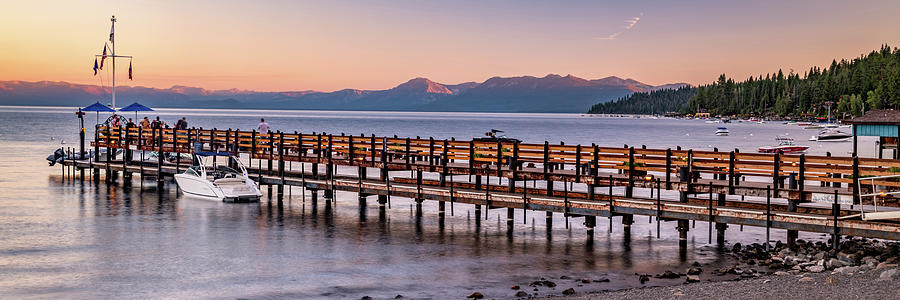 Gar Woods Pier And Lake Tahoe Panoramic Sunset by Gregory Ballos