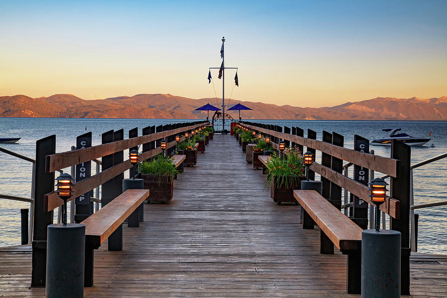 Gar Woods Pier And Mountains On Lake Tahoe Photograph by Gregory Ballos ...