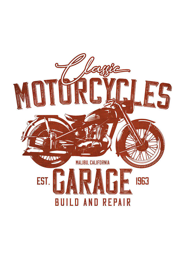 Garage Illustration Motorcycle Garage Digital Art by Towery Hill - Pixels