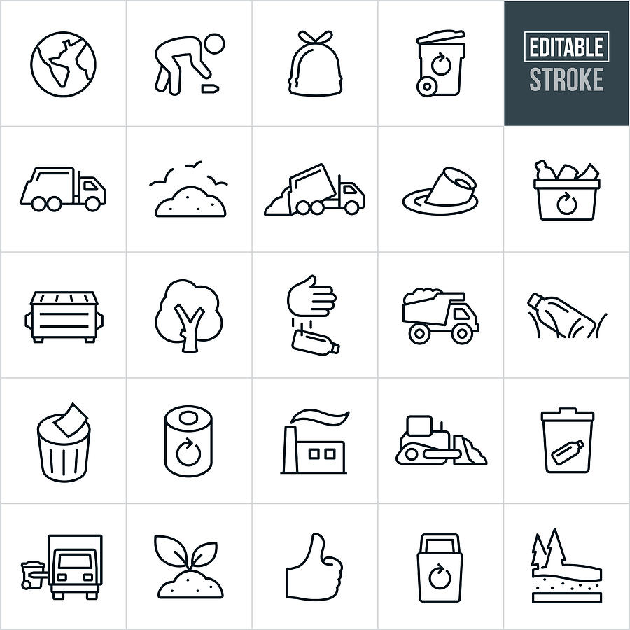 Garbage and Recycle Thin Line Icons - Editable Stroke Drawing by Appleuzr