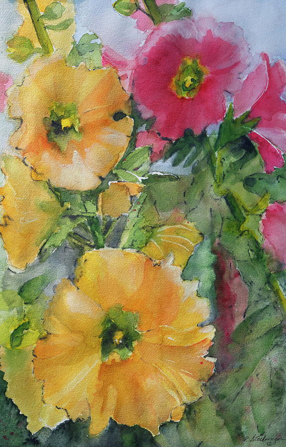 Garden Of Hollyhocks Painting by Patty Strubinger - Fine Art America