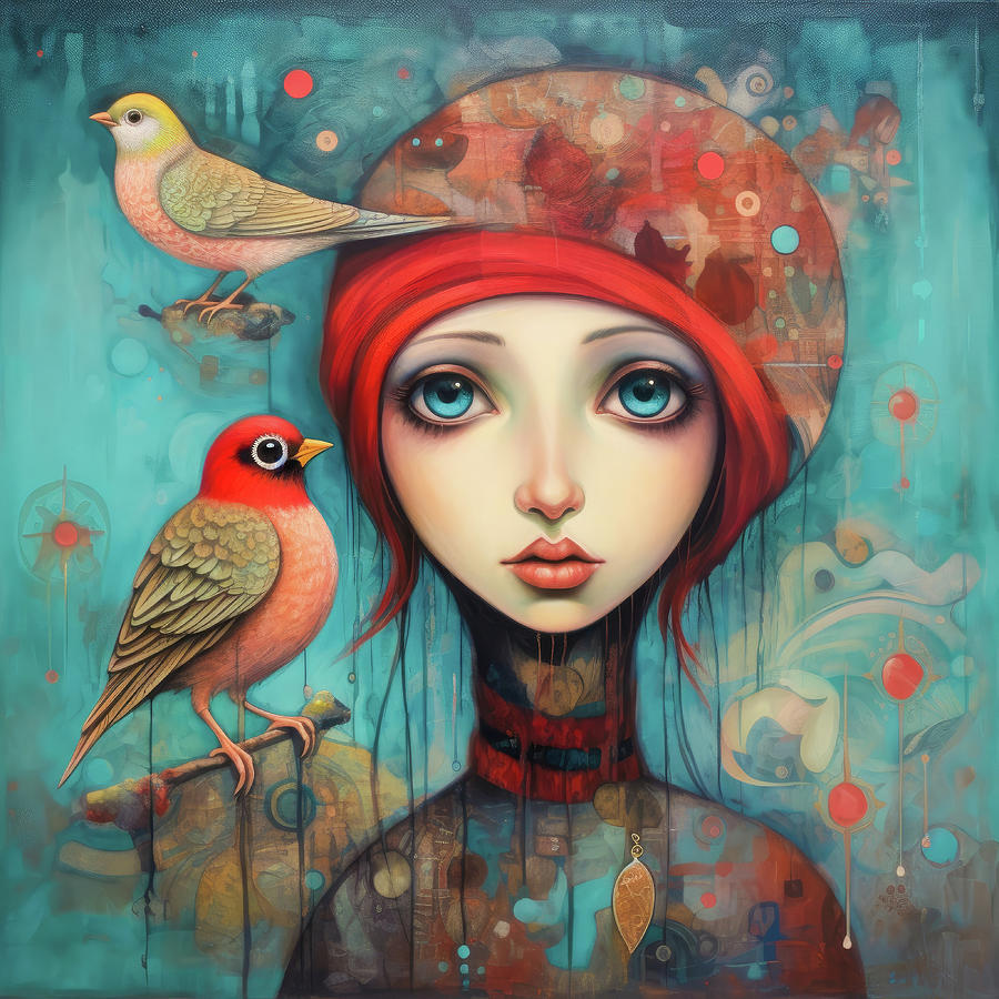 Garden Birds 03 Whimsical Woman Digital Art by Matthias Hauser